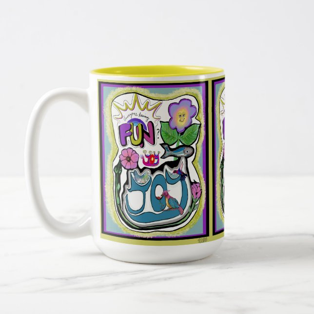 Life’s too short, Have Fun! Whimsical Joy Two-Tone Coffee Mug (Left)