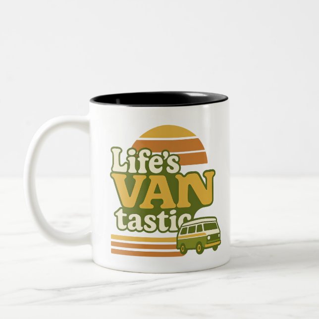 Life’s VANtastic Retro 70s Van Graphic Two-Tone Coffee Mug (Left)