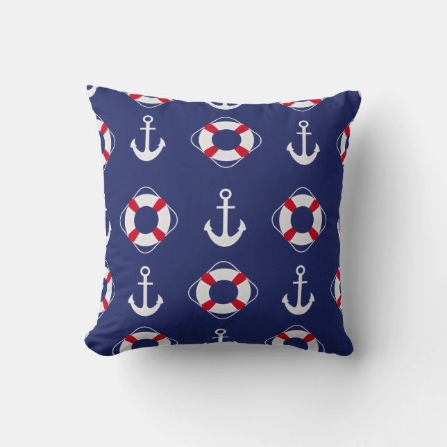 Life Savers & Anchors Nautical Pattern Cushion (Front)