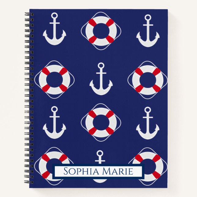 Life Savers & Anchors Nautical Pattern Notebook (Front)