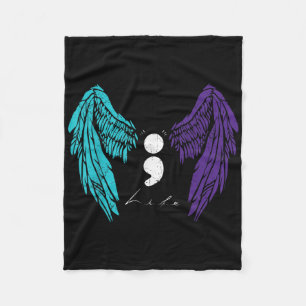 Life Semicolon & Angel Wing Suicide Prevention Fleece Blanket