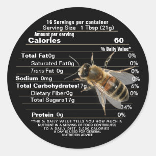 Life Size Bee Mini Honey Nutrition Facts Black C Classic Round Sticker