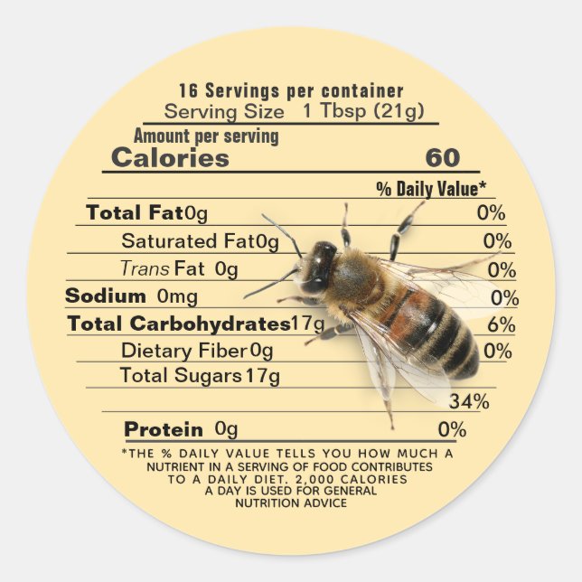 Life Size Bee Pure Honey Nutrition Fact Label Gold (Front)