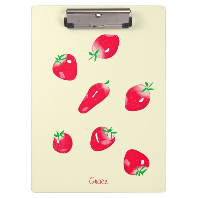 Life-Sized Juicy Red Strawberries (Beige) Clipboard (Front)