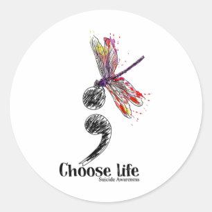 Life Suicide Awareness Colourful Dragonfly Classic Round Sticker