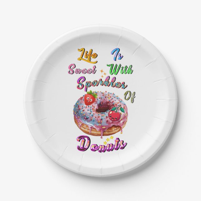 Life Tableware Is Sweet With Sparkles Of Doughnuts Paper Plate (Front)