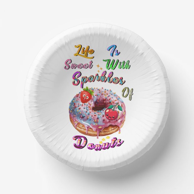 Life Tableware Is Sweet With Sparkles Of Doughnuts Paper Plate (Front)