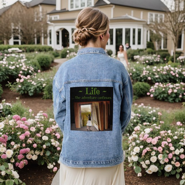 Life, the adventure continues denim jacket (Wedding Back)