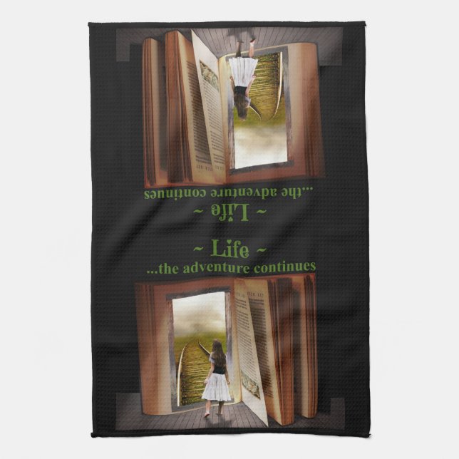 Life, the adventure continues tea towel (Vertical)