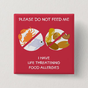 Life Threatening Fish and Nuts Allergy Pin, 15 Cm Square Badge