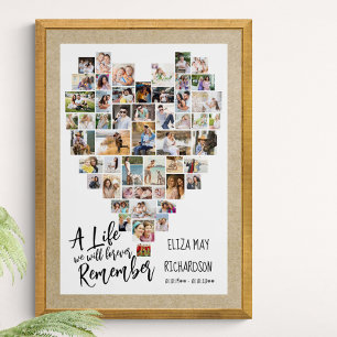 Life to Remember Heart Shaped 51 Photo Memorial Poster