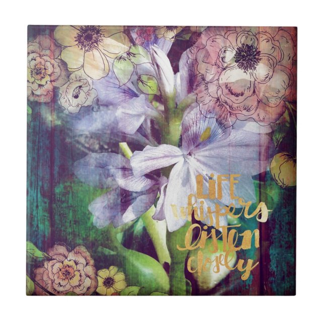 Life Whispers Listen Digital aRt Collage Tile (Front)