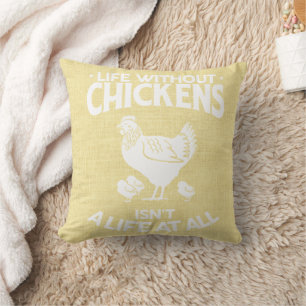 Life with Chickens Typography Cushion
