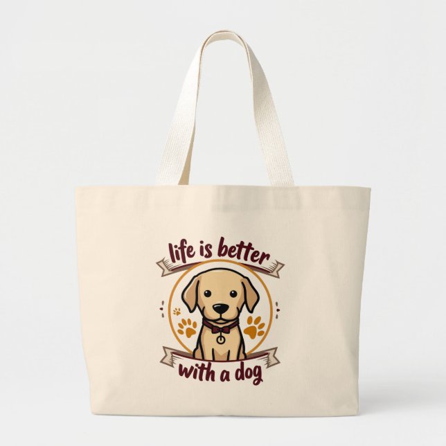 Life With Dogs Large Tote Bag (Front)