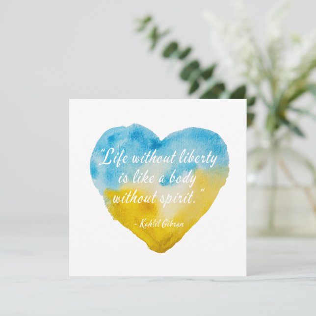 Life Without Liberty Quote Ukraine Heart  Card (Standing Front)