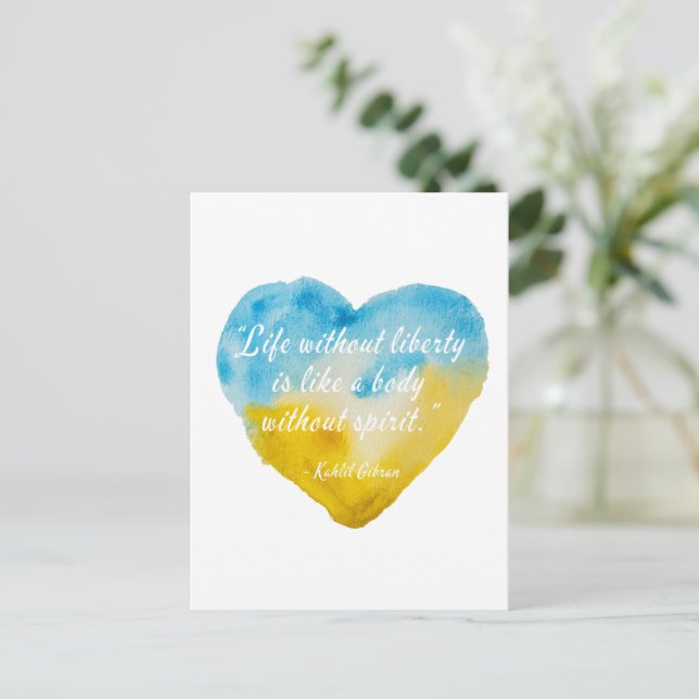 Life Without Liberty Quote Ukraine Heart Postcard (Standing Front)