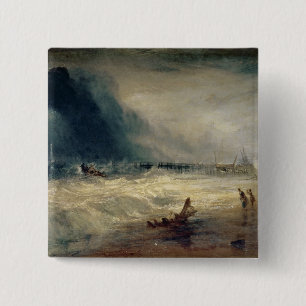 Lifeboat and Manby Apparatus going off to a strand 15 Cm Square Badge