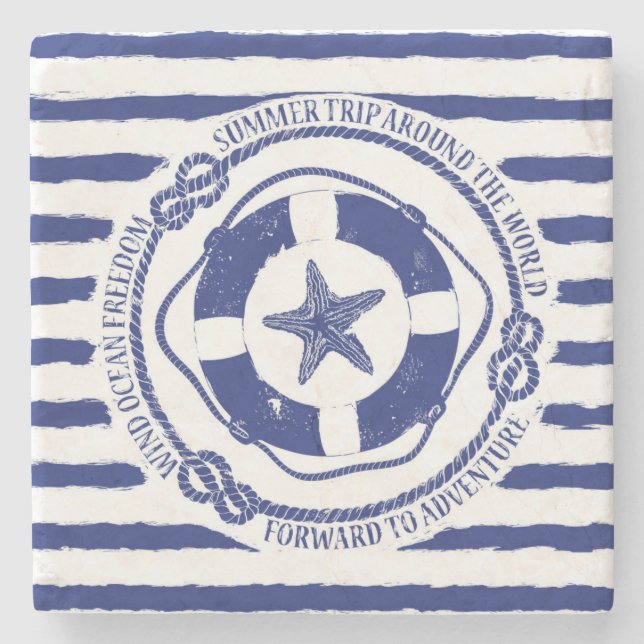 Lifebuoy And Starfish Stone Coaster (Front)