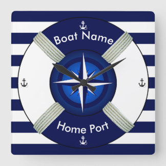 Lifebuoy ~Life-Ring ~Livesaver ~Navy Blue & White~ Square Wall Clock