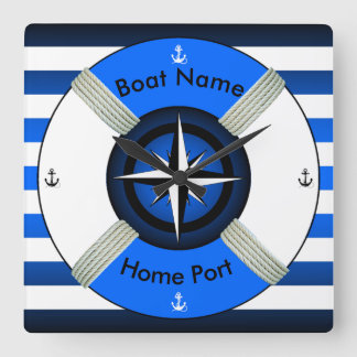 Lifebuoy ~Life-Ring ~Livesaver~Ocean Blue & White~ Square Wall Clock