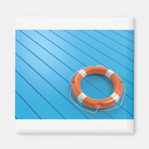 Lifebuoy on blue floor magnet