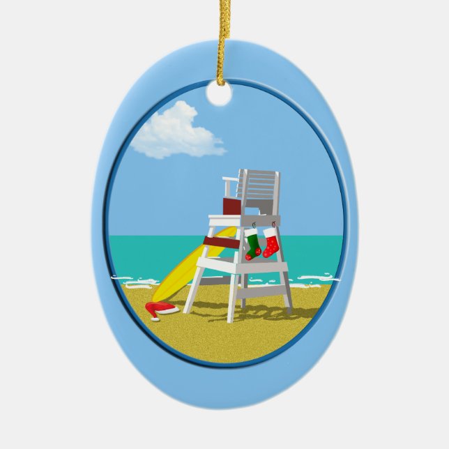 Lifeguard Chair at Christmas Ceramic Tree Decoration (Front)