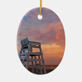 Lifeguard chair with dramatic sky. ceramic tree decoration