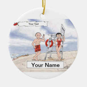 Lifeguard Couple Ceramic Tree Decoration