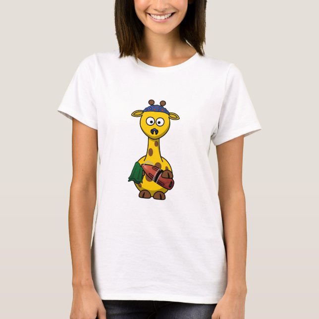 Lifeguard Giraffe Cartoon T-Shirt (Front)