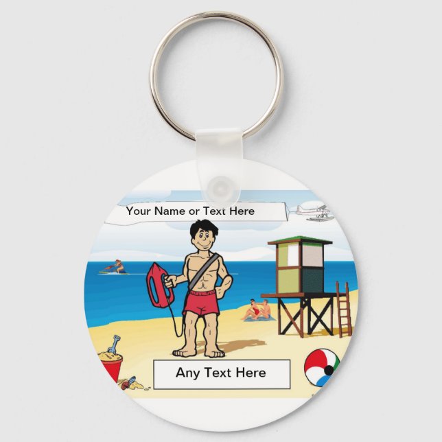 Lifeguard - Male Cartoon by PrintedPerfection.com  Key Ring (Front)