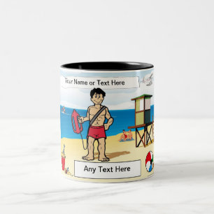 Lifeguard - Male Cartoon by PrintedPerfection.com Two-Tone Coffee Mug