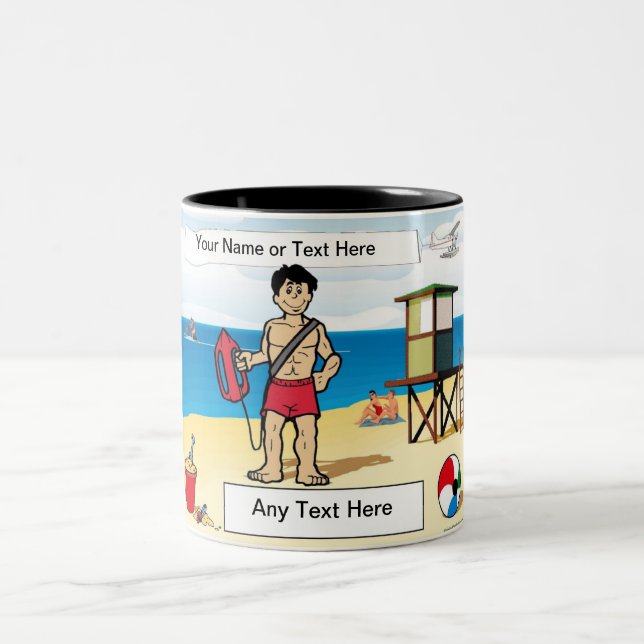 Lifeguard - Male Cartoon by PrintedPerfection.com Two-Tone Coffee Mug (Center)
