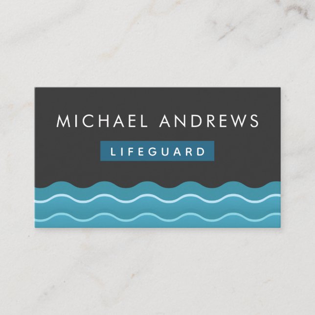 Lifeguard Pool Water Waves Simple Minimalist Grey Business Card (Front)