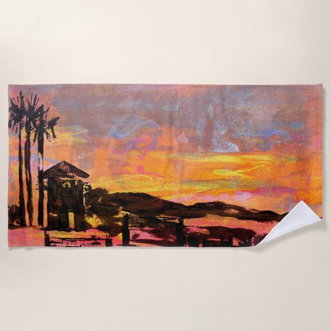 Lifeguard tower at dawn Dana point Beach Towel (Front)