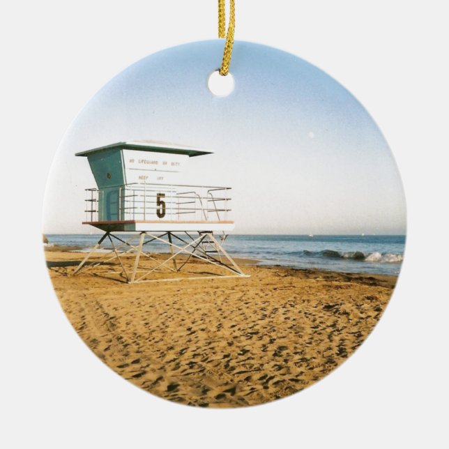 Lifeguard Tower in Santa Cruz Ceramic Tree Decoration (Front)