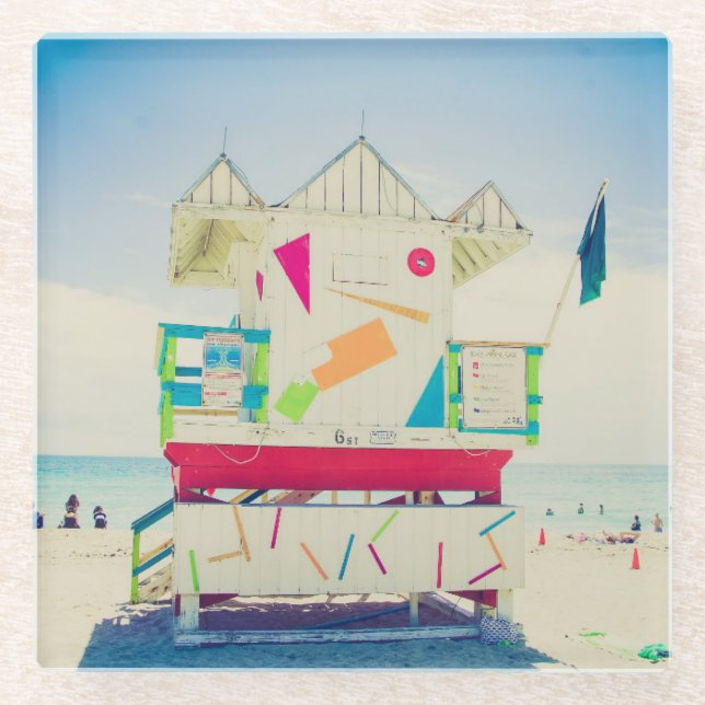 Lifeguard Tower | South Beach, Miami Glass Coaster (Front)