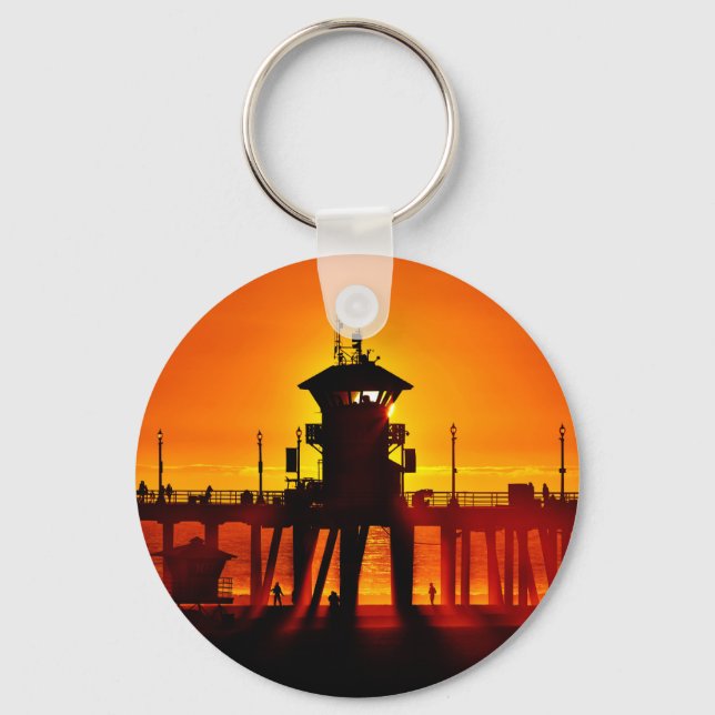 Lifeguard Tower Zero Sunset - Huntington Beach, Ca Key Ring (Front)