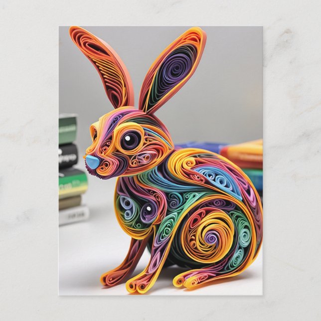Lifelike Beautifully Paper Quilling Rabbit Holiday Postcard (Front)