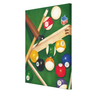 Lifelike Billiards Table with Balls and Chalk Canvas Print