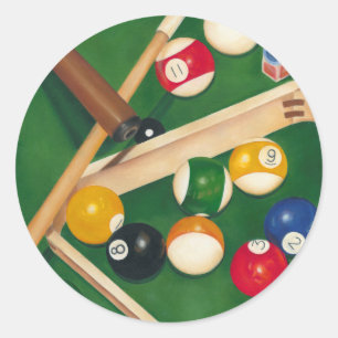 Lifelike Billiards Table with Balls and Chalk Classic Round Sticker