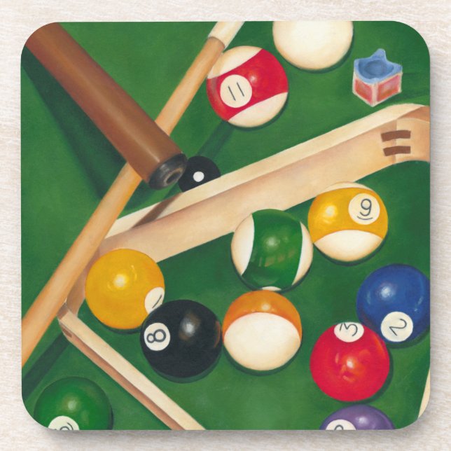 Lifelike Billiards Table with Balls and Chalk Coaster (Front)