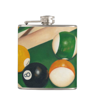 Lifelike Billiards Table with Balls and Chalk Hip Flask