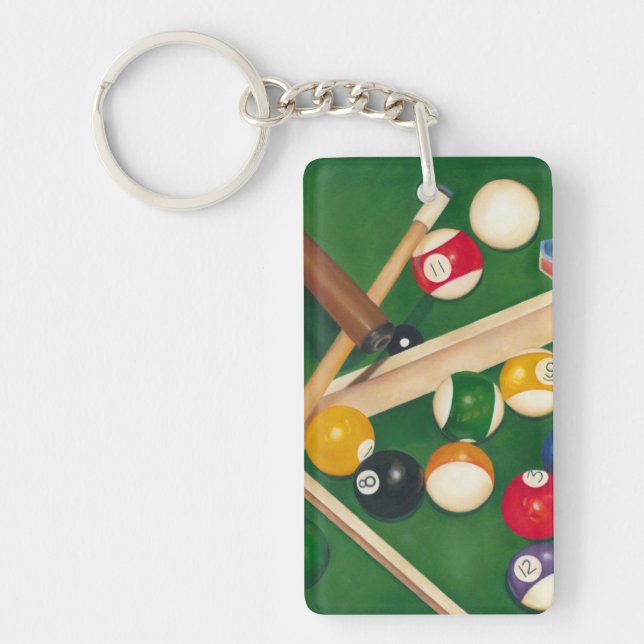 Lifelike Billiards Table with Balls and Chalk Key Ring (Front)