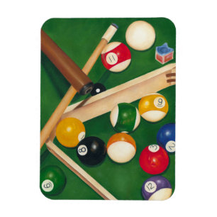 Lifelike Billiards Table with Balls and Chalk Magnet