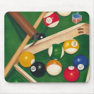 Lifelike Billiards Table with Balls and Chalk Mouse Mat