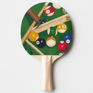 Lifelike Billiards Table with Balls and Chalk Ping Pong Paddle