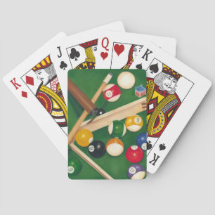 Lifelike Billiards Table with Balls and Chalk Playing Cards