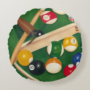 Lifelike Billiards Table with Balls and Chalk Round Cushion