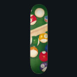 Lifelike Billiards Table with Balls and Chalk Skateboard<br><div class="desc">Rack 'em up with this spectacular painting of a billiards table by Jennifer Goldberger. The balls look new, the felt looks immaculate, and the chalk has already been applied to the cue sticks. Hang this in your home, or gift it to a friend or loved one who enjoys a game...</div>