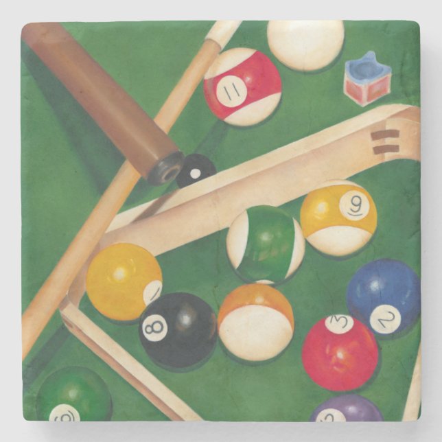 Lifelike Billiards Table with Balls and Chalk Stone Coaster (Front)